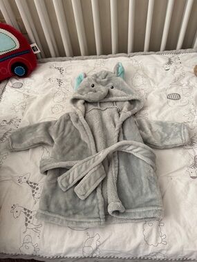Cozy Gray Elephant Hooded Kids Robe with Tie Belt